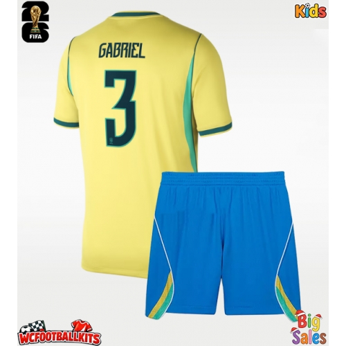 Brazil Gabriel Magalhaes #3 Replica Home Stadium Kit for Kids World Cup 2026 Short Sleeve (+ pants)